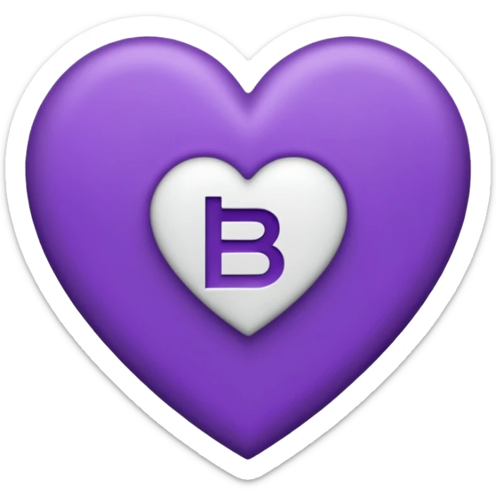 LETTER capital " B" Inside the heart shape, the heart is in purple color and the letter "B" is in white color sticker