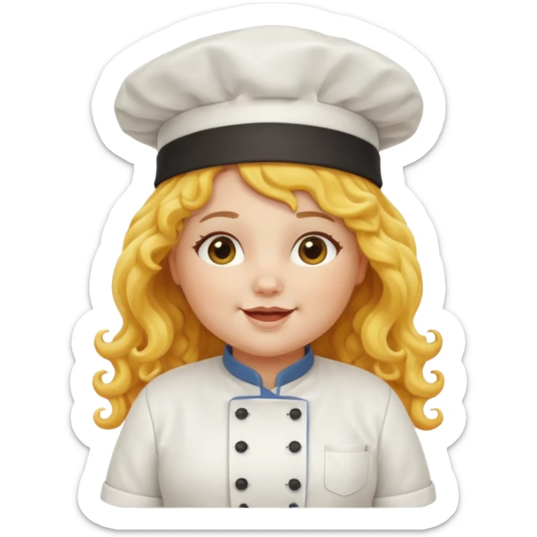 chuppy girl, yellow Long curly hair, happy, wearing chef uniform and chef hat sticker
