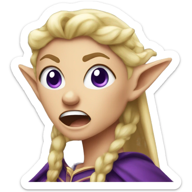 enraged angry, Noble female Elf with Elf ears and blonde hair and purple robes sticker