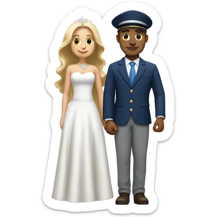 Puerto rican beard short hair with blue hat and navy blue suit getting Married with blond long hair girl with white  wedding dress  sticker