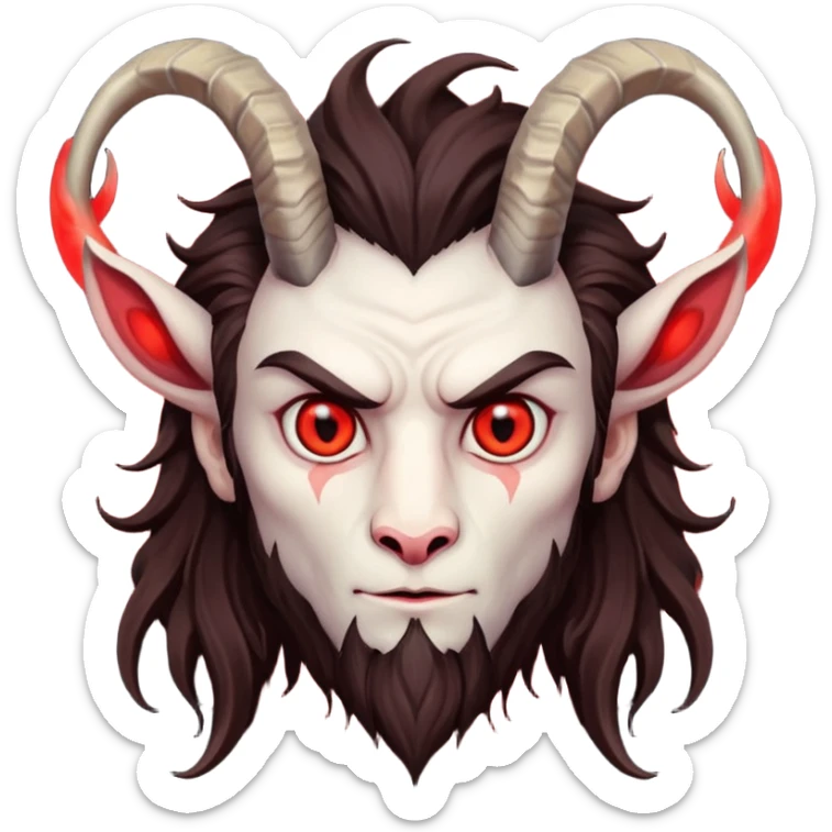 Evil, shadowie Male lord with Red glowing eyes and Long darkBrown Hair and goat beard sticker
