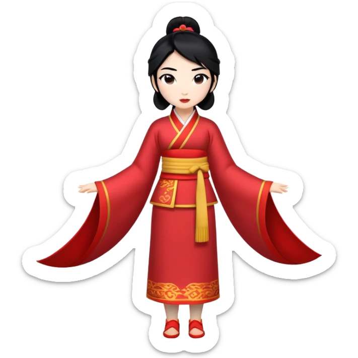 full body Mulan with traditional Chinese outfit, black hair, minimal style sticker