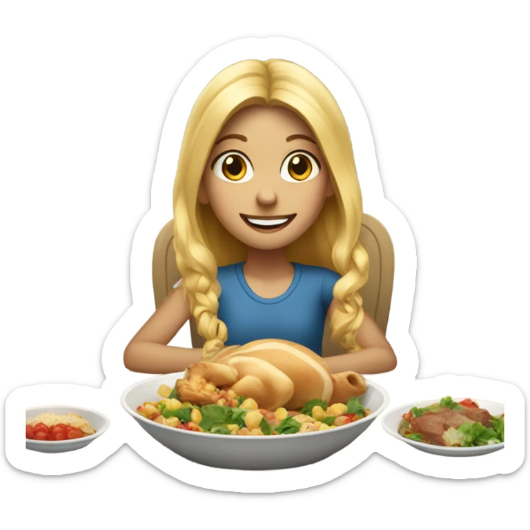  Blonde long hair girl eating big meal  sticker