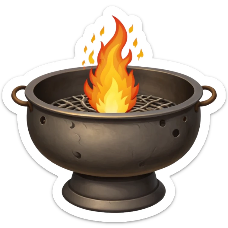 can you make a really medieval looking spiritual metal fire basin with a big fire coming out of the top sticker