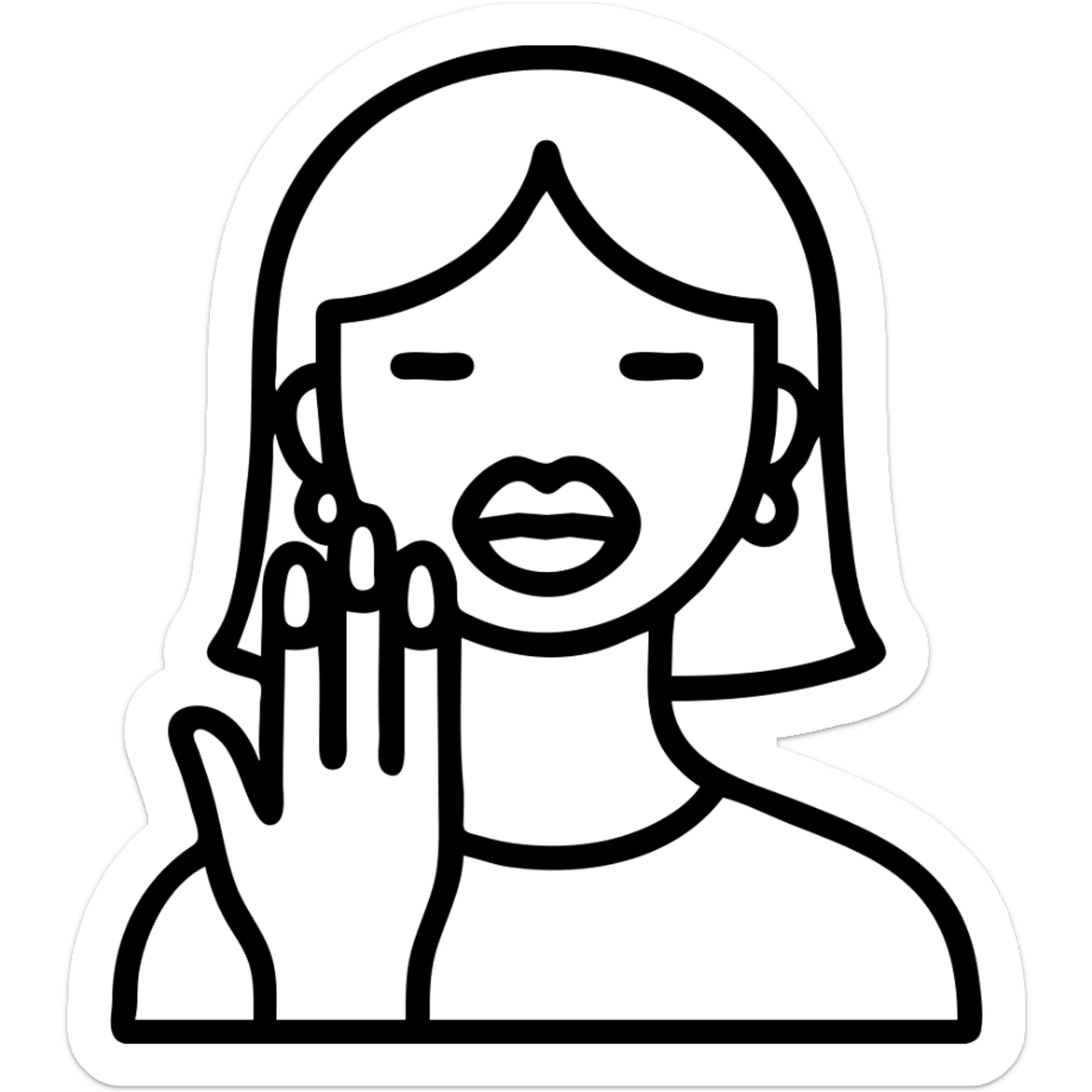 Add earrings as accessories to the girl with fake nails and big lips, keep the icon outline style, no background. sticker