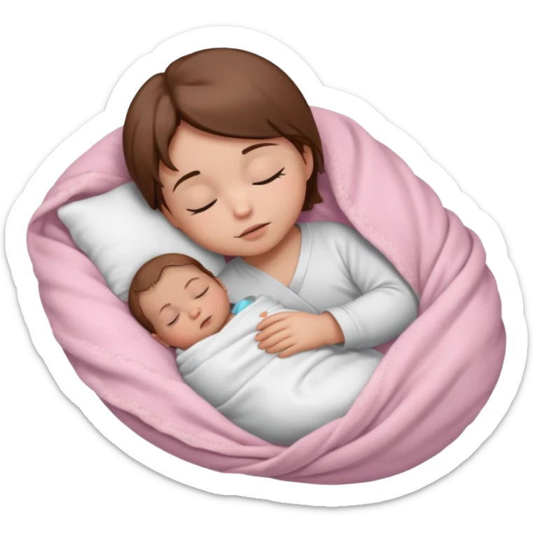 One sleeping baby with brown hair and a white shirt wrapped in a light pink blanket sticker