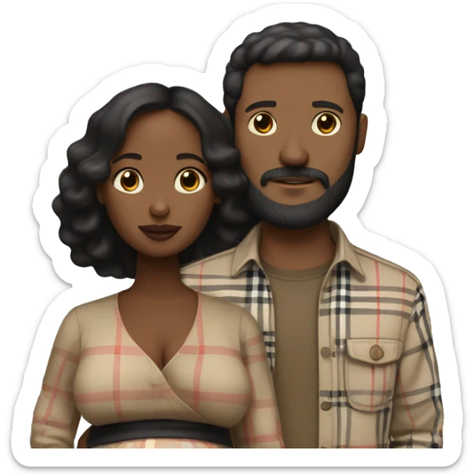 A man with beard wearing a burberry shirt with a pregnant black woman￼ sticker