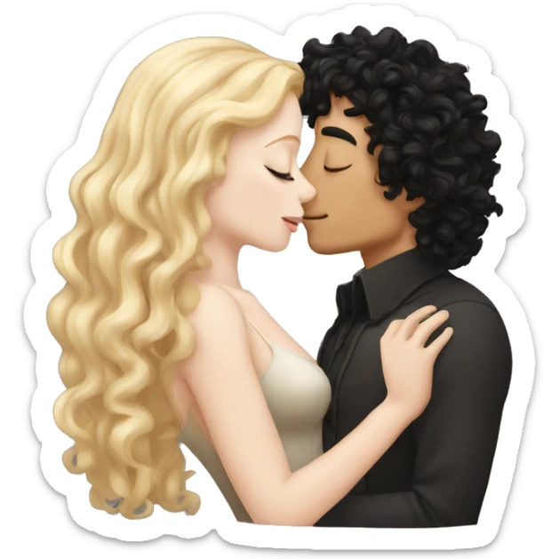 pale man with long blonde hair kissing a tan man with curly black hair sticker