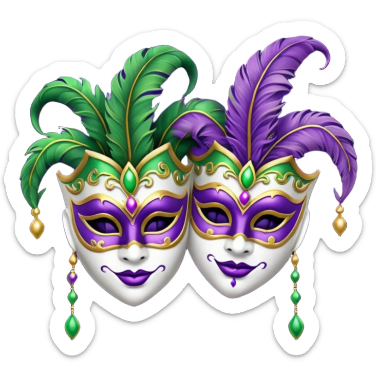 2 jesters masks for mardi gras in purple gold and green like this emoji : 🎭 sticker