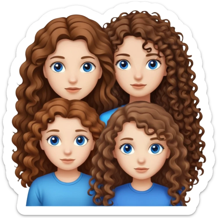 two girls with long brown hair, one with blue eyes and curly hair and the other one with brown eyes and straight hair  sticker