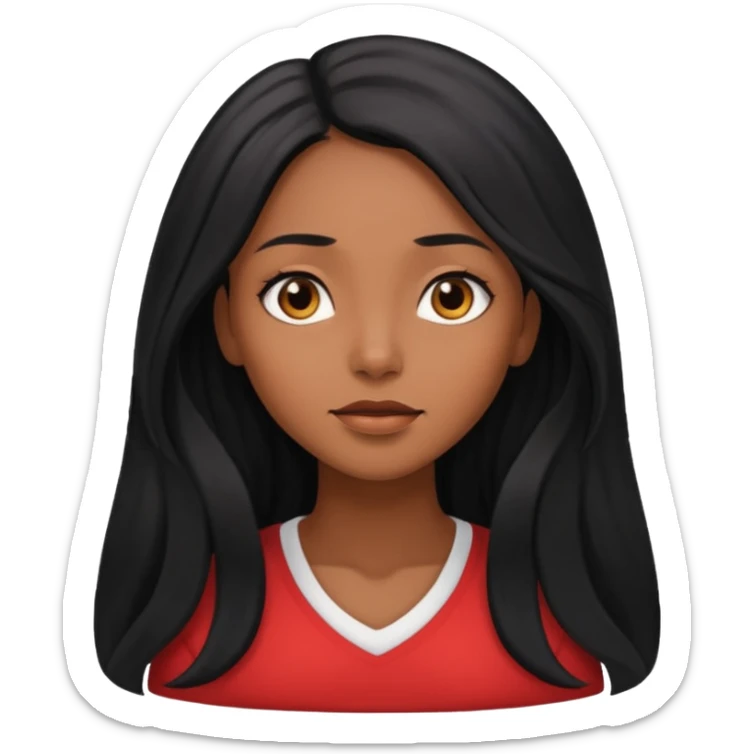 pretty brown skin woman with long black hair and brown eyes looking up sticker