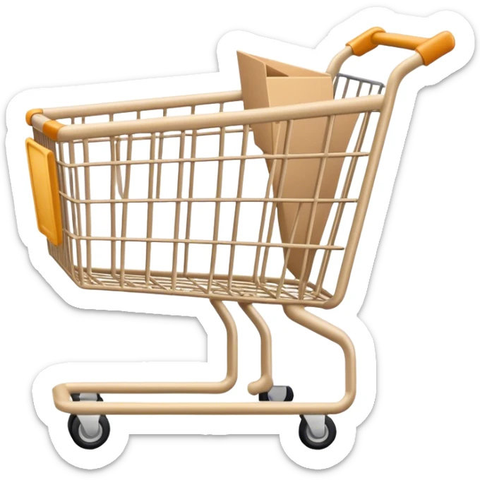 aesthetic clean girl emoji of a shopping cart, nothing is in the cart, cart is beige sticker
