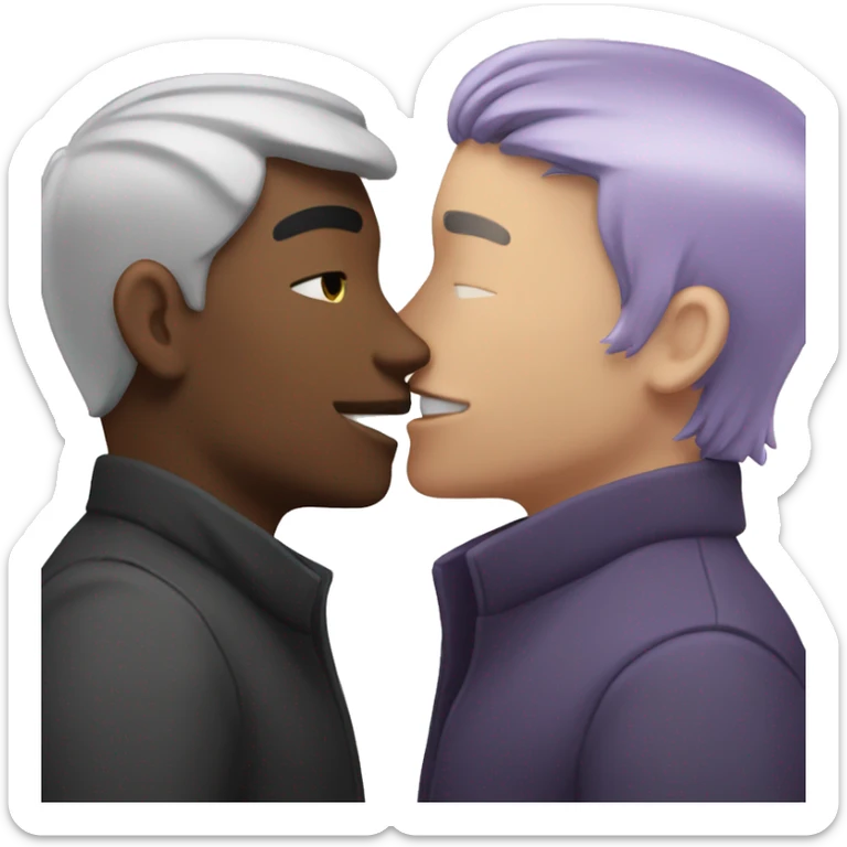 Two men kissing, one of the white with lavender hair and the other person is black with black hair  sticker