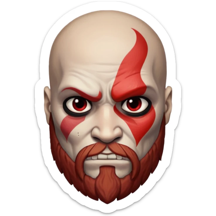 Visage de Kratos du jeu PlayStation a la perfection, c'est a dire que la marque rouge doit partir jusqu'à l'arrière du crâne  sticker