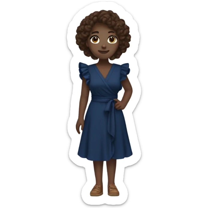 White girl with brown hair dark blue ruffle sleeve wrap dress full body sticker