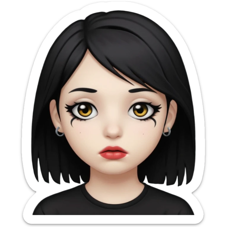 emo teen face only, dark hair covering one eye, melancholic look, lip piercing sticker