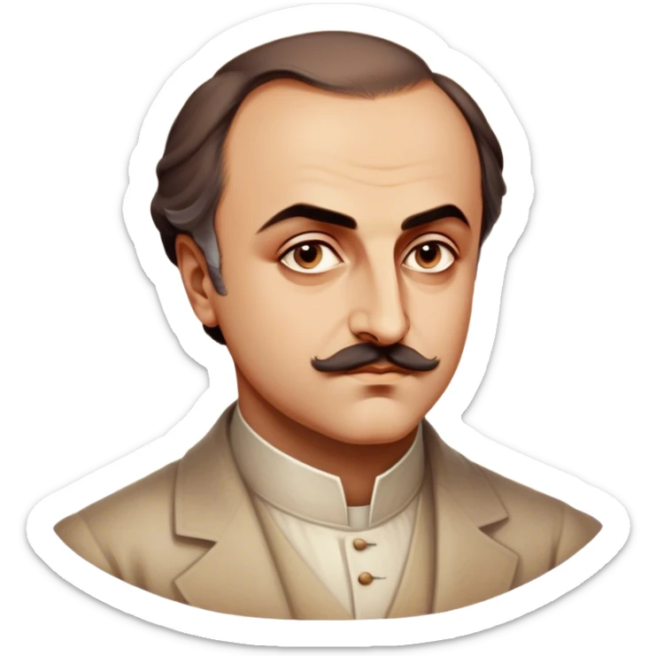 Cinematic Realistic Khalil Gibran Portrait Emoji, depicted as a poetic visionary with gentle thoughtful eyes in classic attire, rendered with soft textures and warm ethereal lighting that captures his literary spirit. sticker