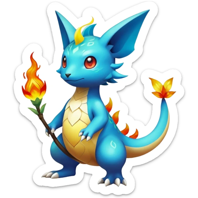Elemental magical colorful exotic animesque Pokémon-Fakémon-animal-creature, (full body) sticker