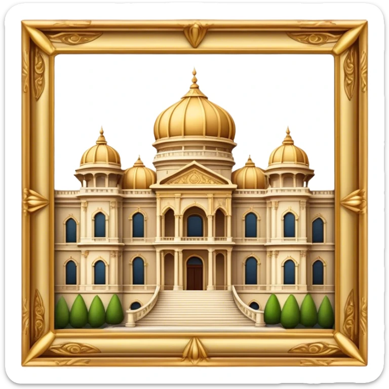 Cinematic Realistic Grand Palace Landmark Emoji, showcasing opulent palace architecture rendered with rich textures and regal, dynamic lighting. sticker