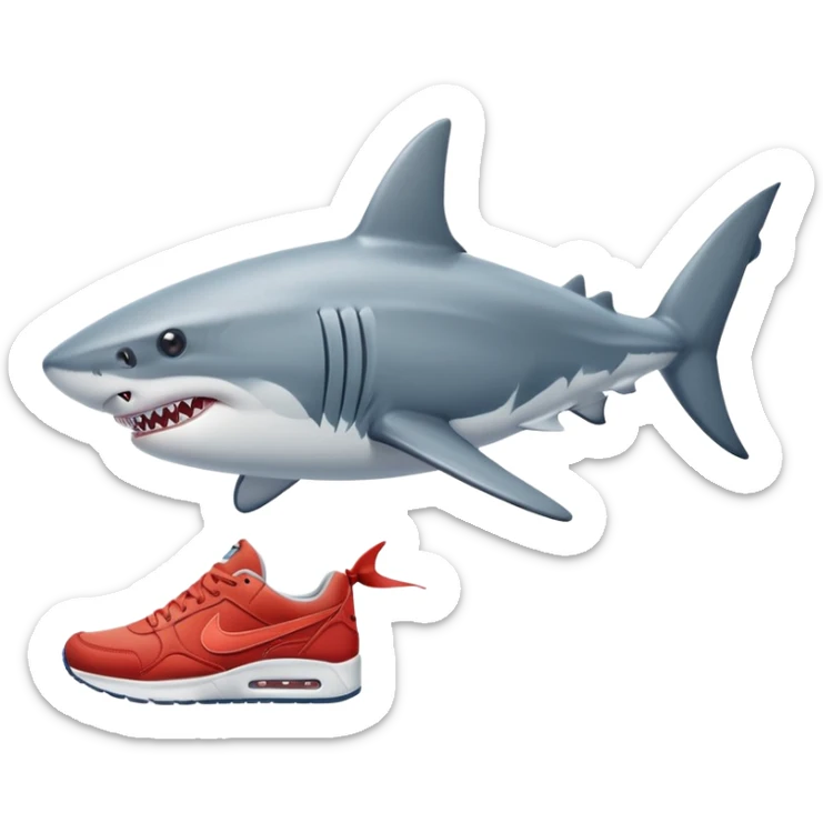 Un tiburón de 4 patas afuera del agua pata que tenga una zapatilla Nike. sticker
