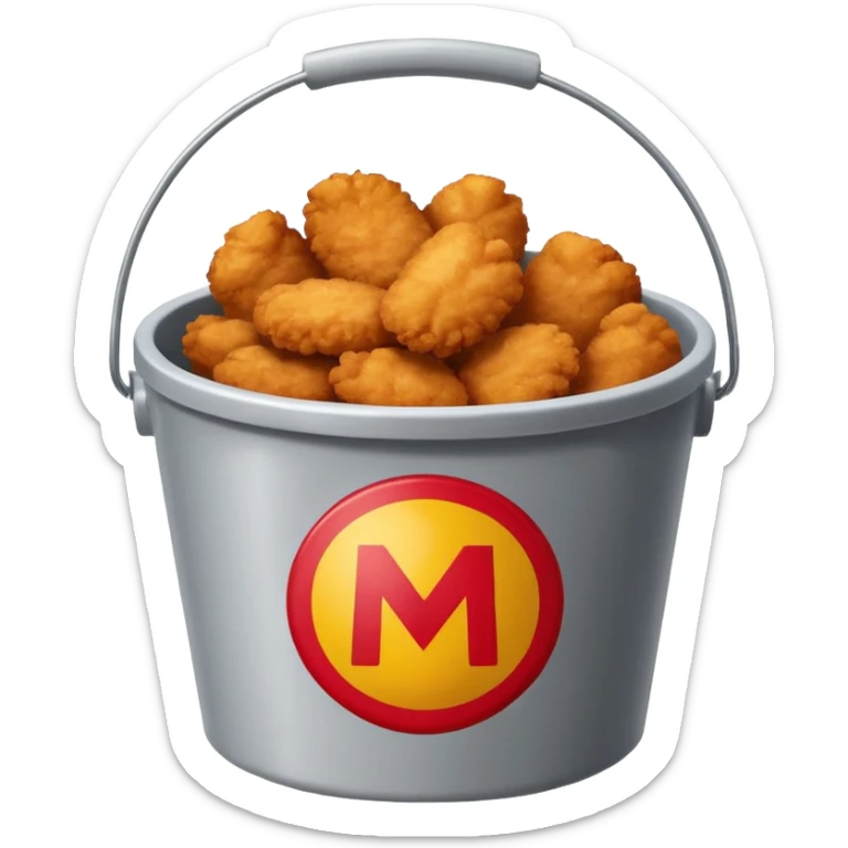 ai aik bucket banao full of nuggets and os par aik red colour ka old ma bana ha sticker