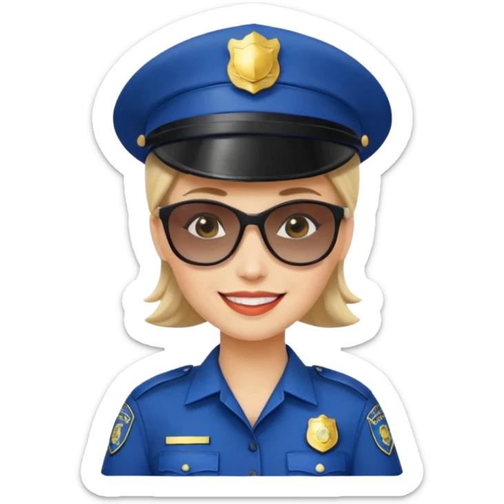 woman police with hair style and hats and sun glsses sticker