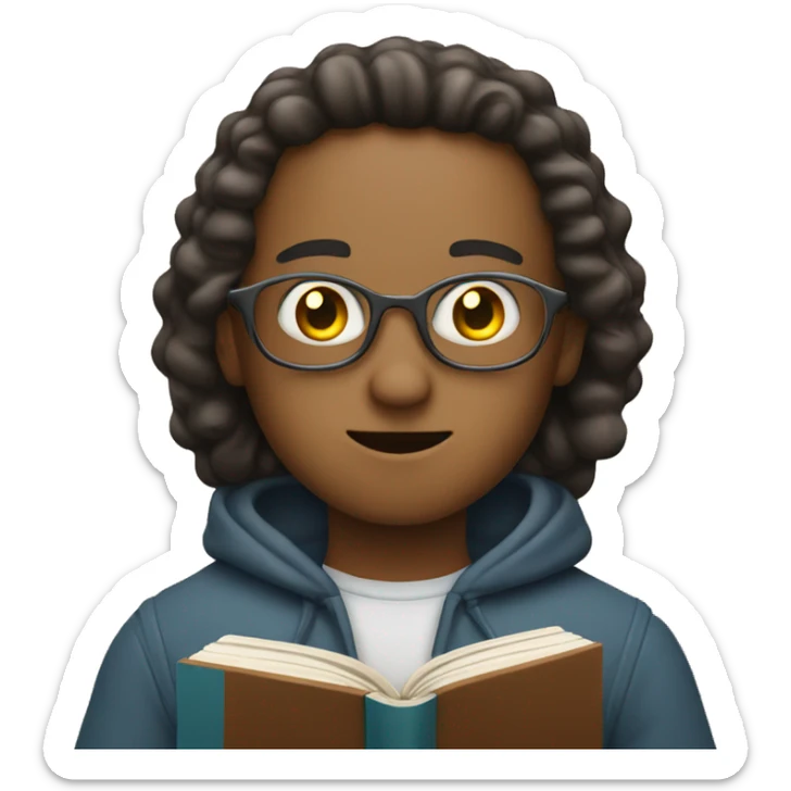 Design an emoji of a person eagerly holding a book, with stars in their eyes. sticker