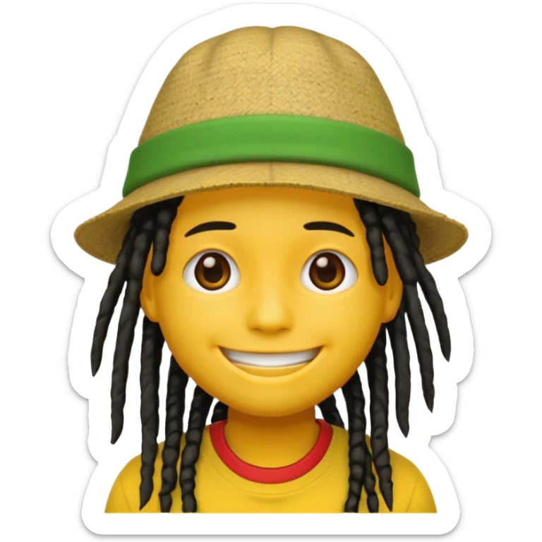 Yellow smile emoji with black dreads and a hat with yellow at the top red in the middle and green at the bottom sticker
