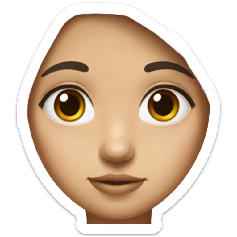 A girl with long dark hair, white skin, big brown eyes and puffy teeth sticker