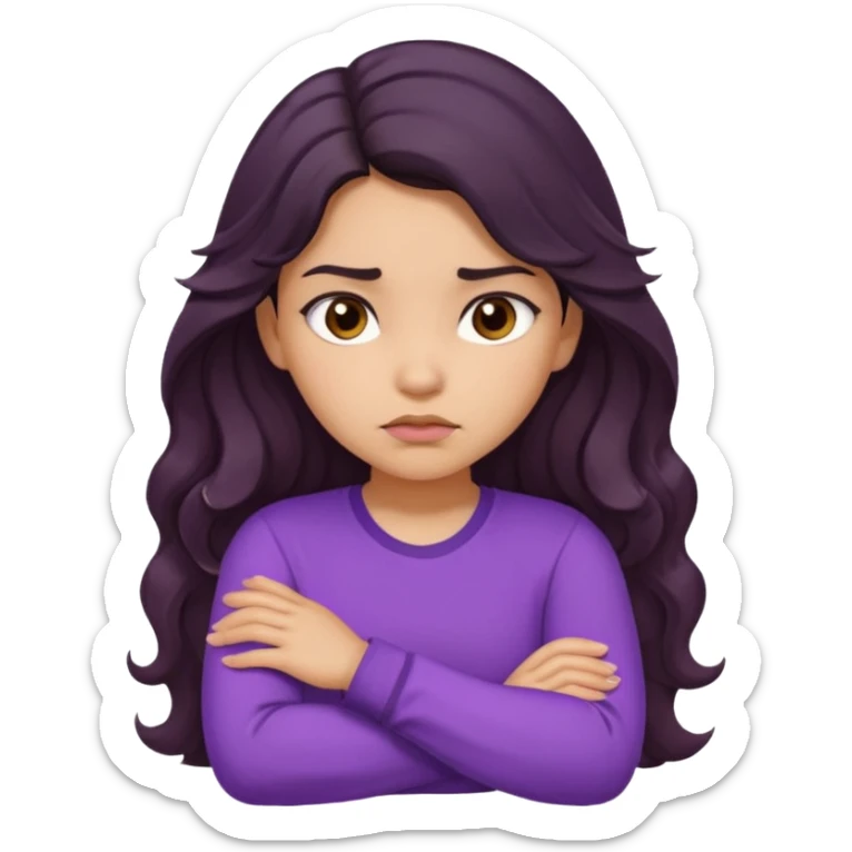 Hispanic girl with long wavy hair crossing her arms and pouting sticker