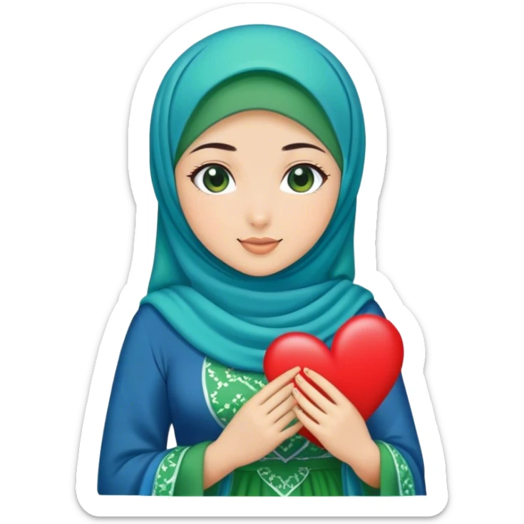 Turkish beautiful finish Konya girl blue with hijab and green heart dress sticker