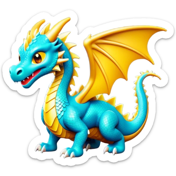 Clash of Clans aesthetic: Cinematic Playful Dragon Emoji, rendered in a 3D vector-style similar to standard emojis with minimal shading and bold, simplified shapes. A compact, isometric dragon with majestic wings and intricately scaled details, softly glowing with a legendary, mythical charm. Simplified yet unmistakably iconic, highly detailed and consistent, glowing with a soft radiant brilliance and high shine. Stylized with a touch of fantastical might and a soft glowing outline, capturing the essence of a mighty dragon with a friendly, playful demeanor! sticker