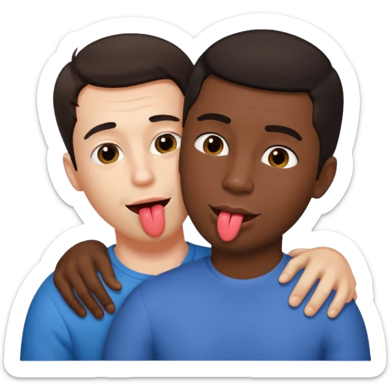 1White adult male dark hair and dark skin adult male, spooning naked on the ground, touching, cuddling, tongue, love, rear view,  sticker