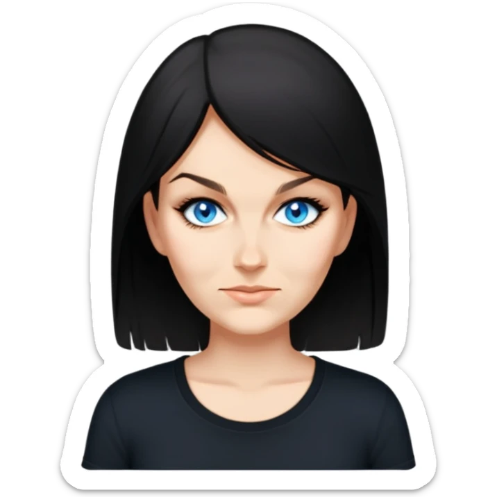 female, wearing black tshirt,  black hair sticker