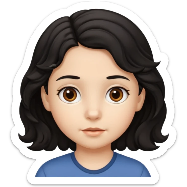 Siyah saçlı saçları öne doğru dalgalı bir şekilde beyaz tenli kahverengi gözlü küçük çocuk sticker