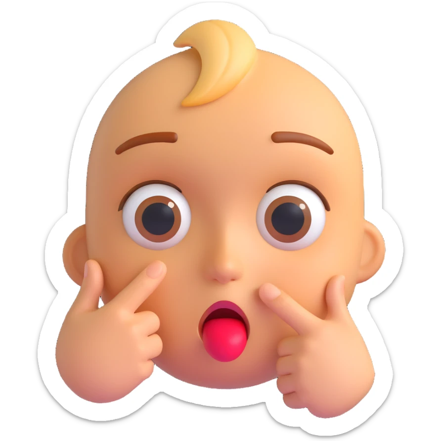 3D emoji of a face with big eyes and finger in front of lips, quiet gesture sticker