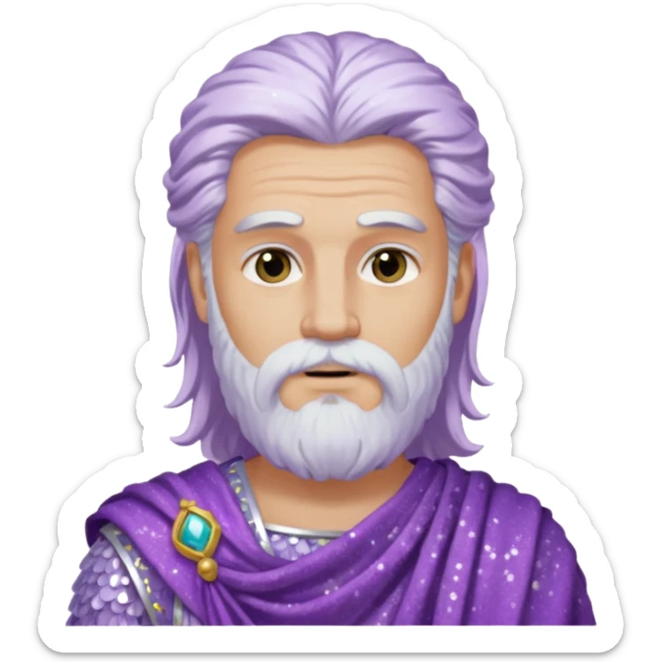 Jupiter from Roman Deities with long white hair and beard, lilac sequin toga sticker
