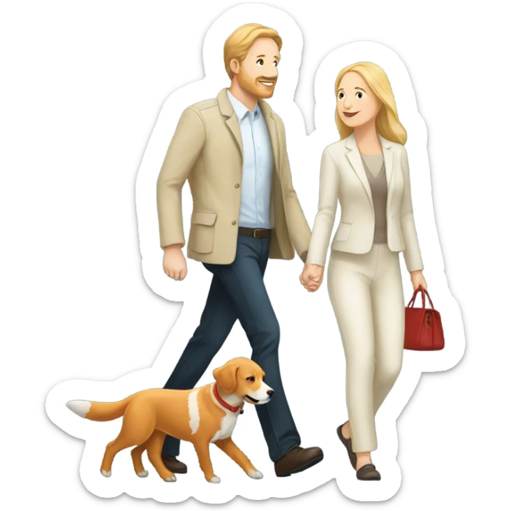 man walking fox red Labrador and woman walking English cream retriever sticker
