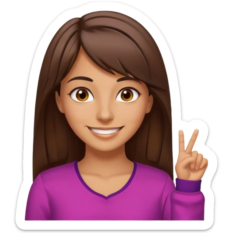 30 yr old middle eastern woman straight brown hair side bangs big smile tanned skin brown eyes colorful clothes sticker