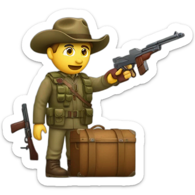 Un chasseur avec un fusil à la main et une bouteille de vin rouge dans l’autre main  sticker