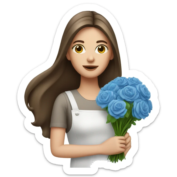 Woman long brown hair and blue eyes florist with bouquet   sticker