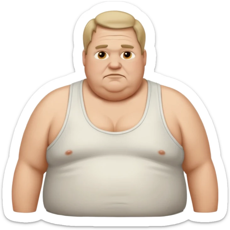 extremely obese middle aged white man in wifebeater with greasy hair and dirty appearance sticker