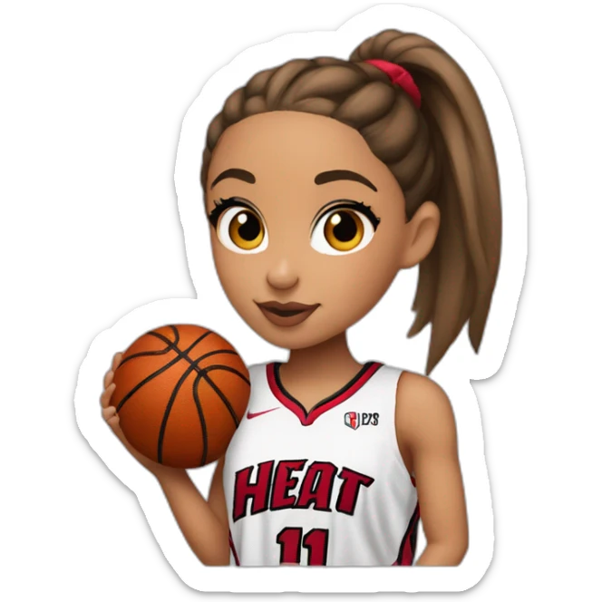ariana grande wearing red miami heat jersey holding basketball sticker