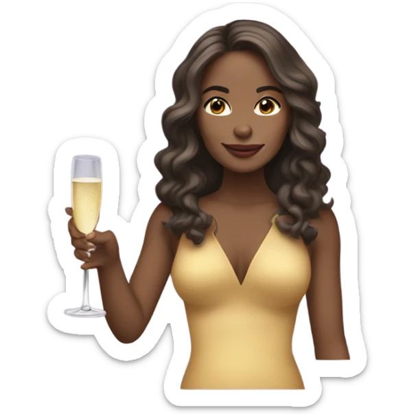 “Create an emoji of a woman with medium-toned skin, long wavy hair, holding a glass of champagne.” sticker