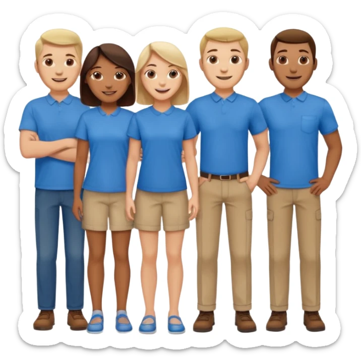 emoji siete personas cuerpo completo hombres y mujeres con camisa azul sticker