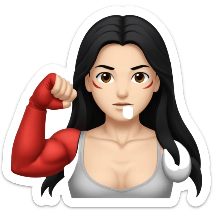 Branca, com cabelo grande preto, olho castanhos escuro musculosa sticker