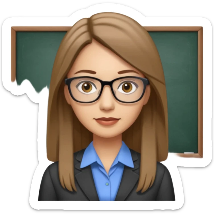 a woman in her 30´s, light skin with medium brown straight hair, long hair. Grey eyes, working as an teacher. No glasses sticker