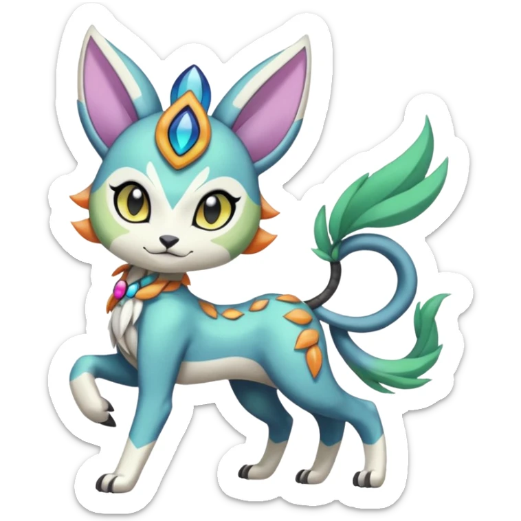 Colorful Exotic Randomly-colored Cartoon Anime Meloetta-WereGarurumon-Trico-Pokémon-Fakémon-fusion-hybrid-creature sticker