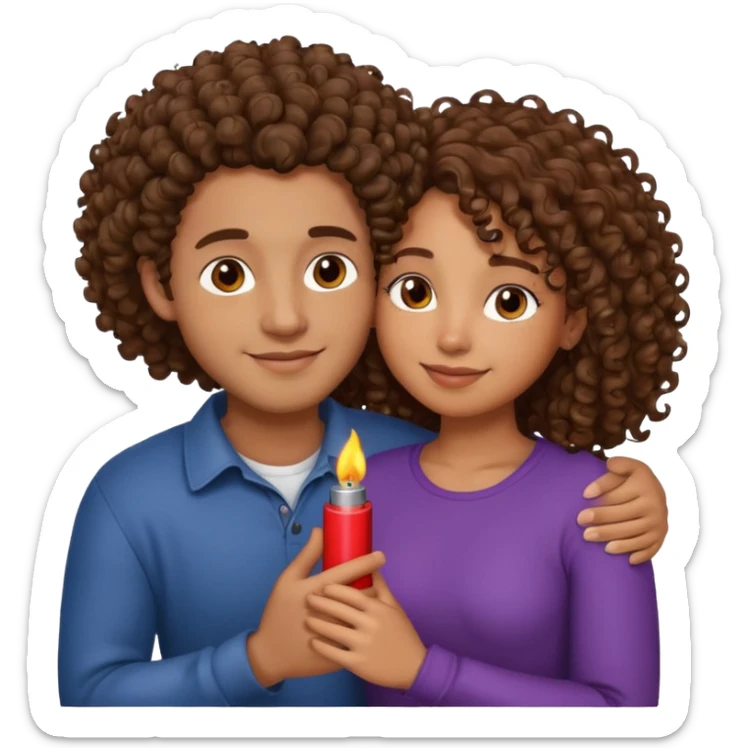 cuddling couple, male with lighter skin , brownskin girl with curly hair sticker