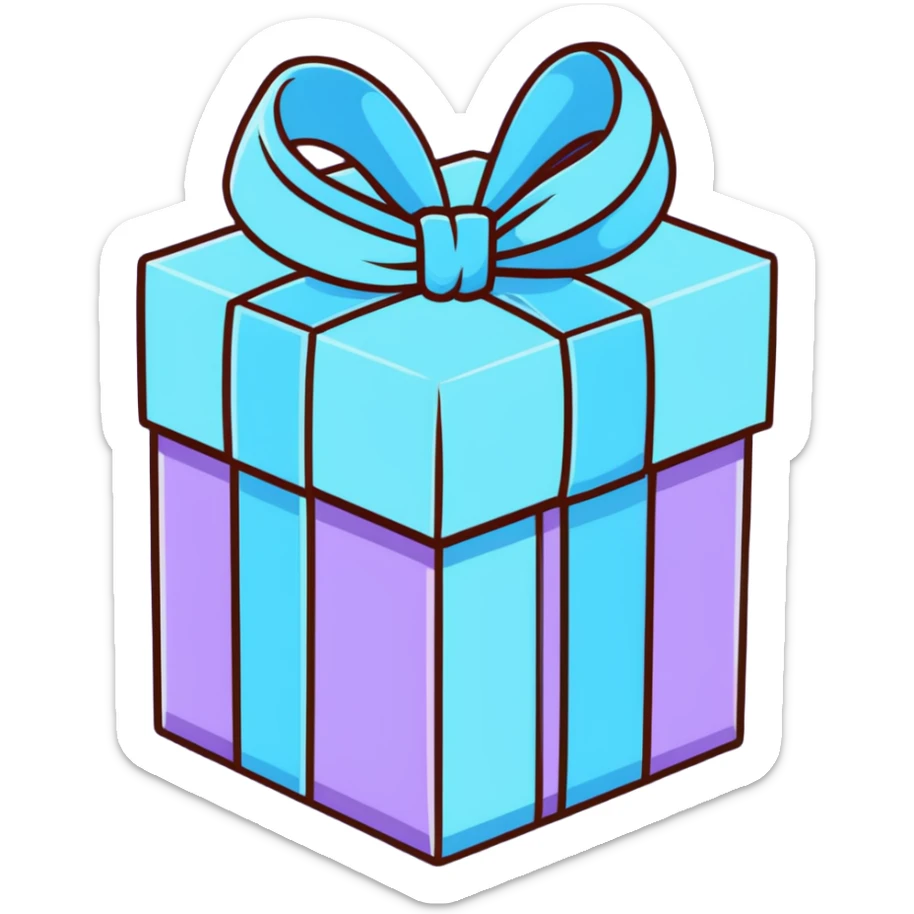 cute pastel gift box with ribbon, baby blue and lavender colors sticker